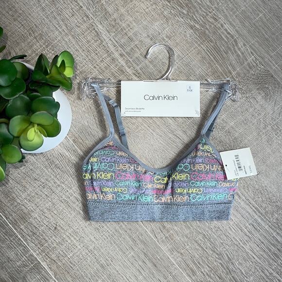 CALVIN KLEIN Gray Logo Seamless Bralette Girls Size 6-6X - Picture 1 of 7